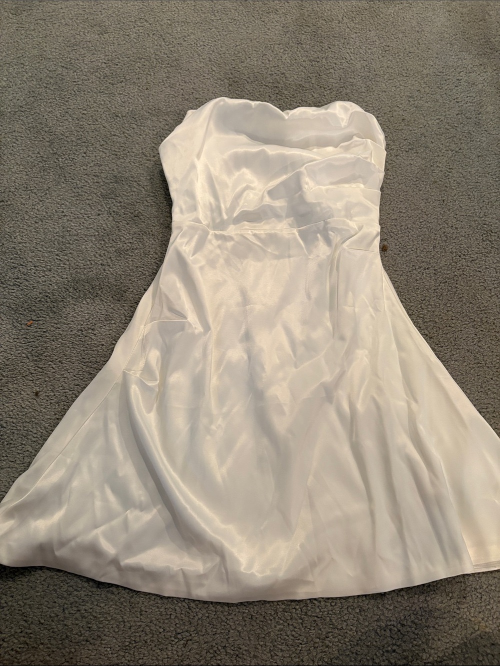 Strapless White Satin A-Line Dress